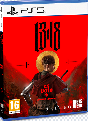 PlayStation 5 game console packaging with a red and white design featuring a character and text.
