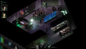Isometric view of a dimly lit room with people and screens, possibly from a video game.