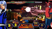 Video game screen with superhero and villain characters in an urban battle scene.