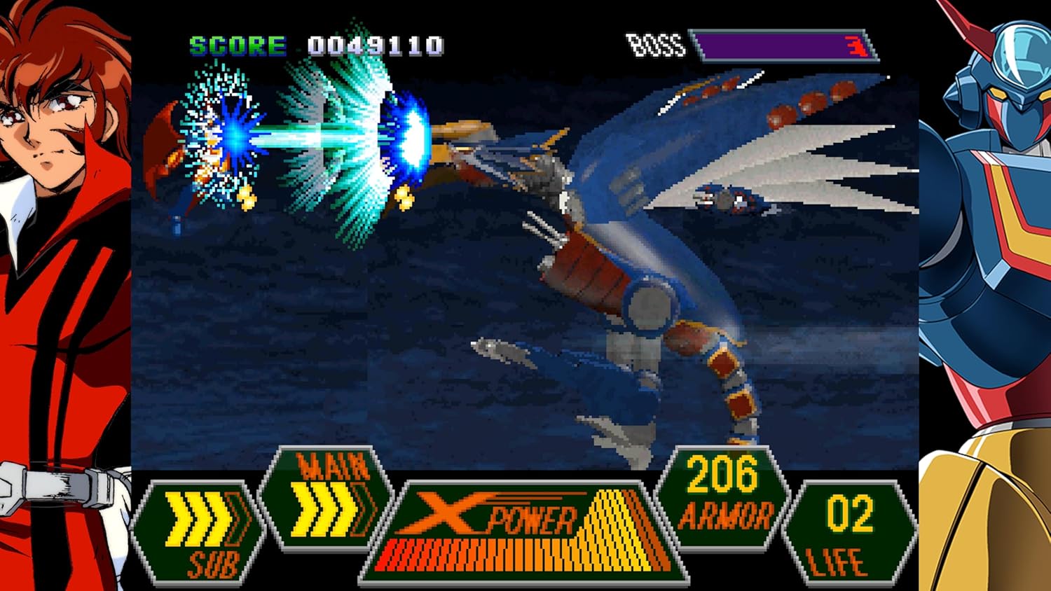 Screenshot of a retro-style video game with character portraits and game interface elements.
