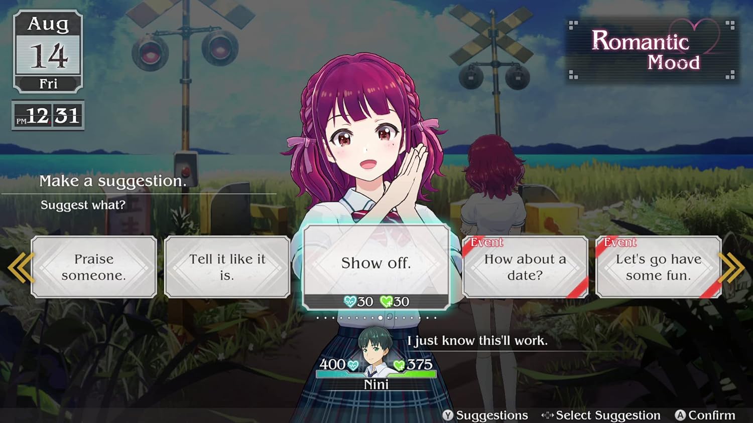 Character interaction screen with options in a game setting