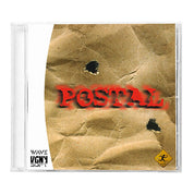 CD cover for 'Postal' by Wave VGNY Soft, featuring a brown crumpled paper background with bullet holes and red graffiti-style text.