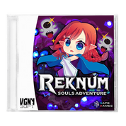 A CD-style game case for 'Reknum: Souls Adventure' featuring colorful anime-style cover art with a red-haired character, purple background, and visible VGNY Soft and Nape Games logos.