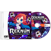 Reknum Souls Adventure video game disc and jewel case set, featuring a stylized anime character with red hair and blue eyes on a purple background with cartoon skulls.