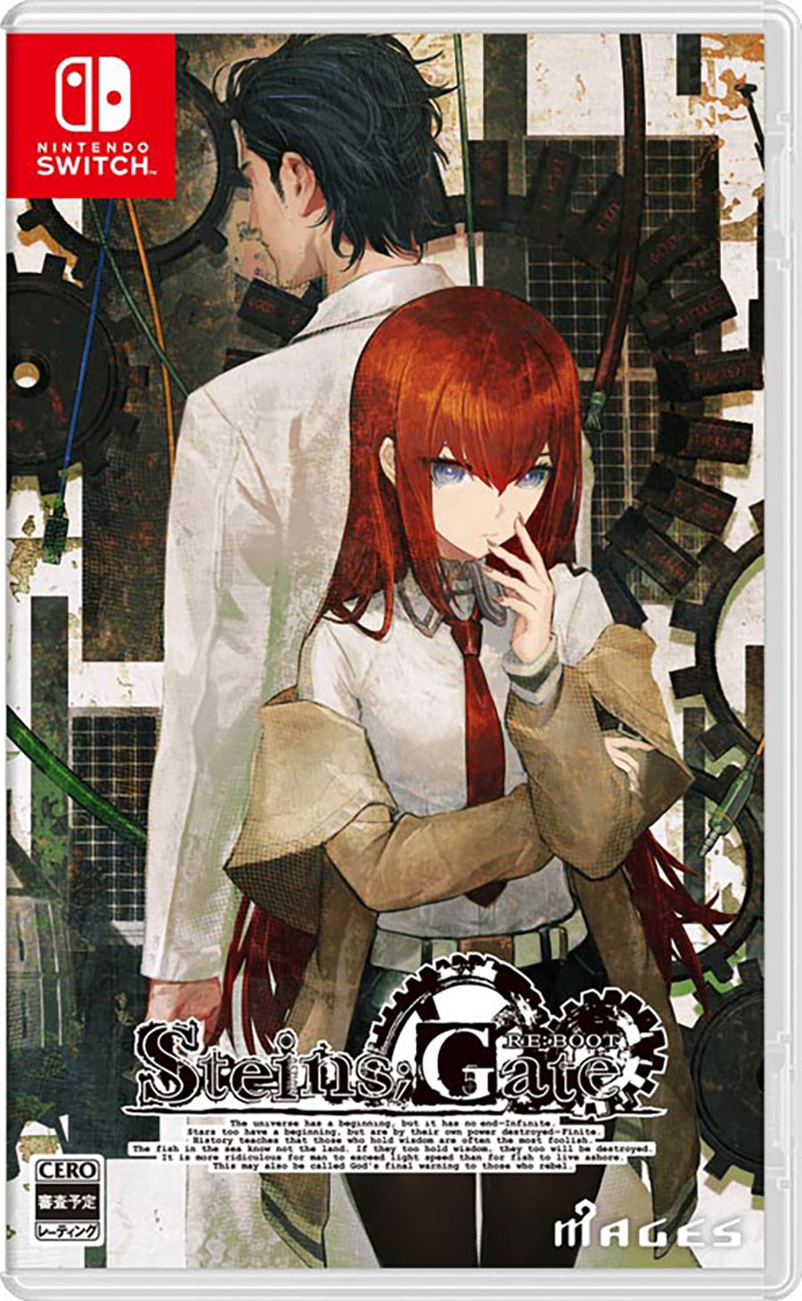 Steins;Gate game cover for Nintendo Switch with two characters embracing.