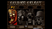 Game menu with character selection screen titled 'Soldier Select' featuring four character portraits.