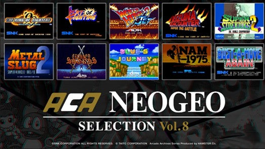 Collection of ACA NEOGEO Selection Vol.8 game titles on a black background