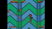 Screenshot of a classic platformer game with a character running on a pipe.