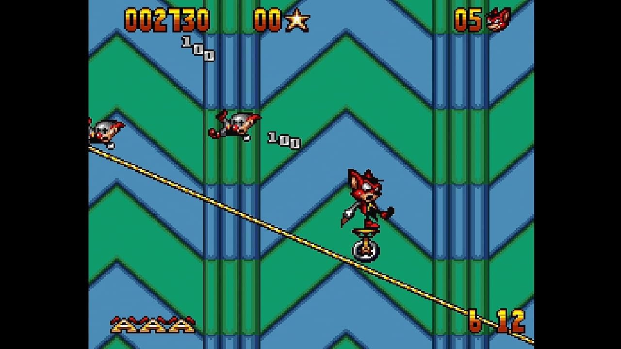 Screenshot of a classic platformer game with a character running on a pipe.