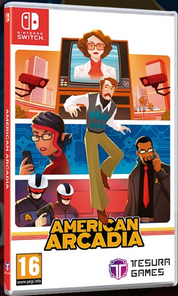 Game box for 'American Arcadia' on Nintendo Switch with character illustrations and Tesura Games logo.