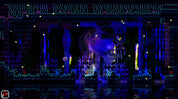 Pixel art scene with a dinosaur-like creature in a dark, underwater setting with glowing elements.