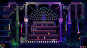 Pixel art scene with a staircase and decorative elements in a dark setting