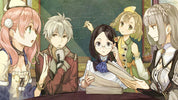 Five animated characters in a classroom setting with books and chalkboard.