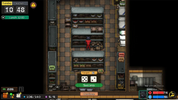 Game interface showing a character in a kitchen with inventory management elements.