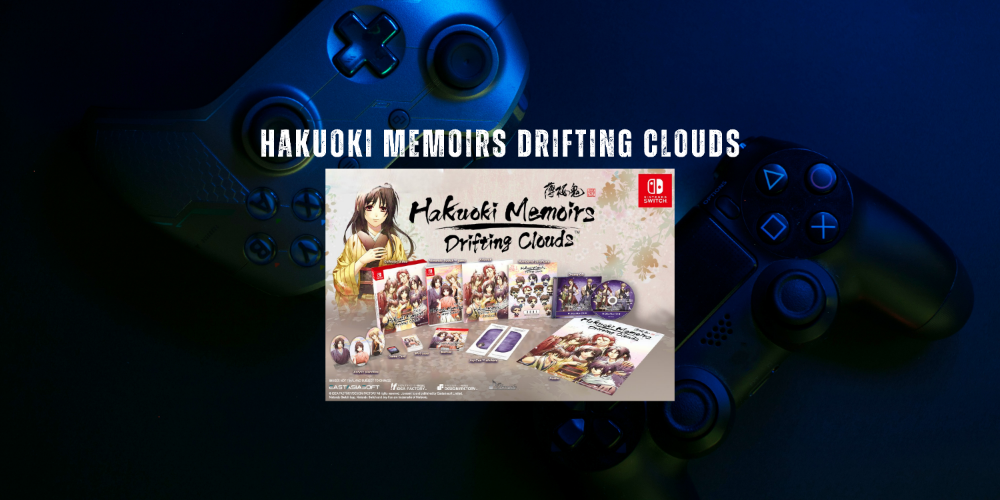 Hakuoki Memoirs Drifting Clouds game case with gaming controllers on a dark blue background