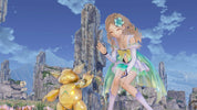 Animated character in a fantasy setting with a golden creature