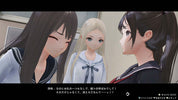 Three animated characters in school uniforms with a neutral background