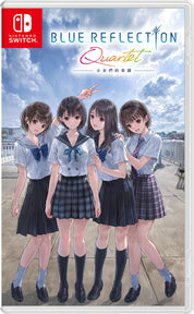 Cover of 'Blue Reflection Quartet' for Nintendo Switch with four animated characters in school uniforms.