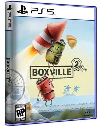 PlayStation 5 game case for 'Boxville' with cartoon characters and 'Boxville' text on a blue background