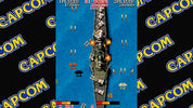 Vintage video game screen with ship battle scene and Capcom logo.