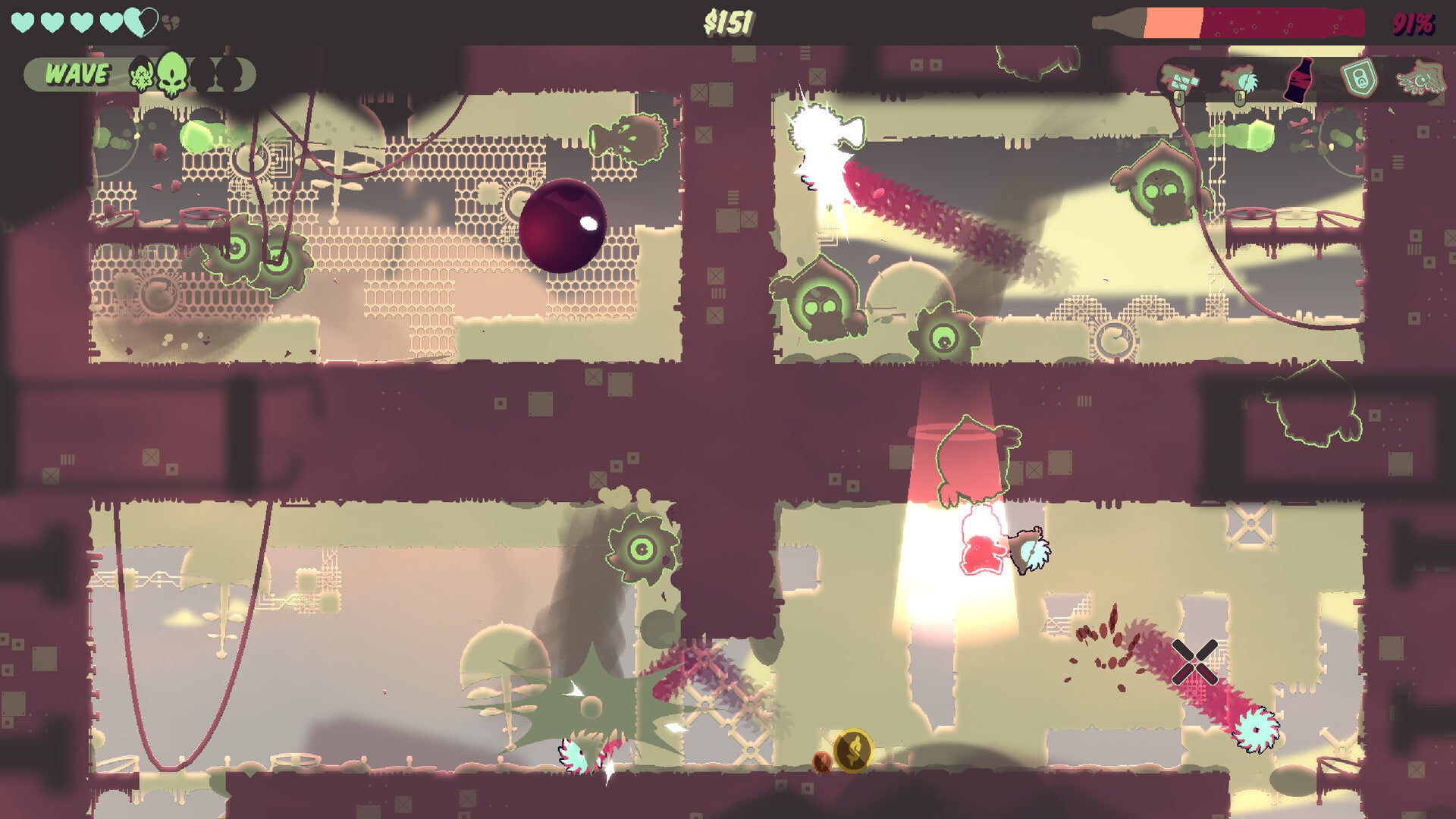 Screenshot of a platformer game with a character and enemies on a grid-based map.