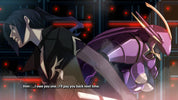 Animated character with a purple robot companion in a dark, futuristic setting.