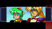 Two animated characters with green hair and yellow hair on a blue background