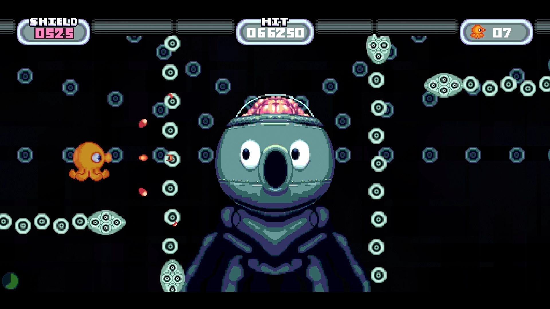 Pixel art character in a video game with a black background