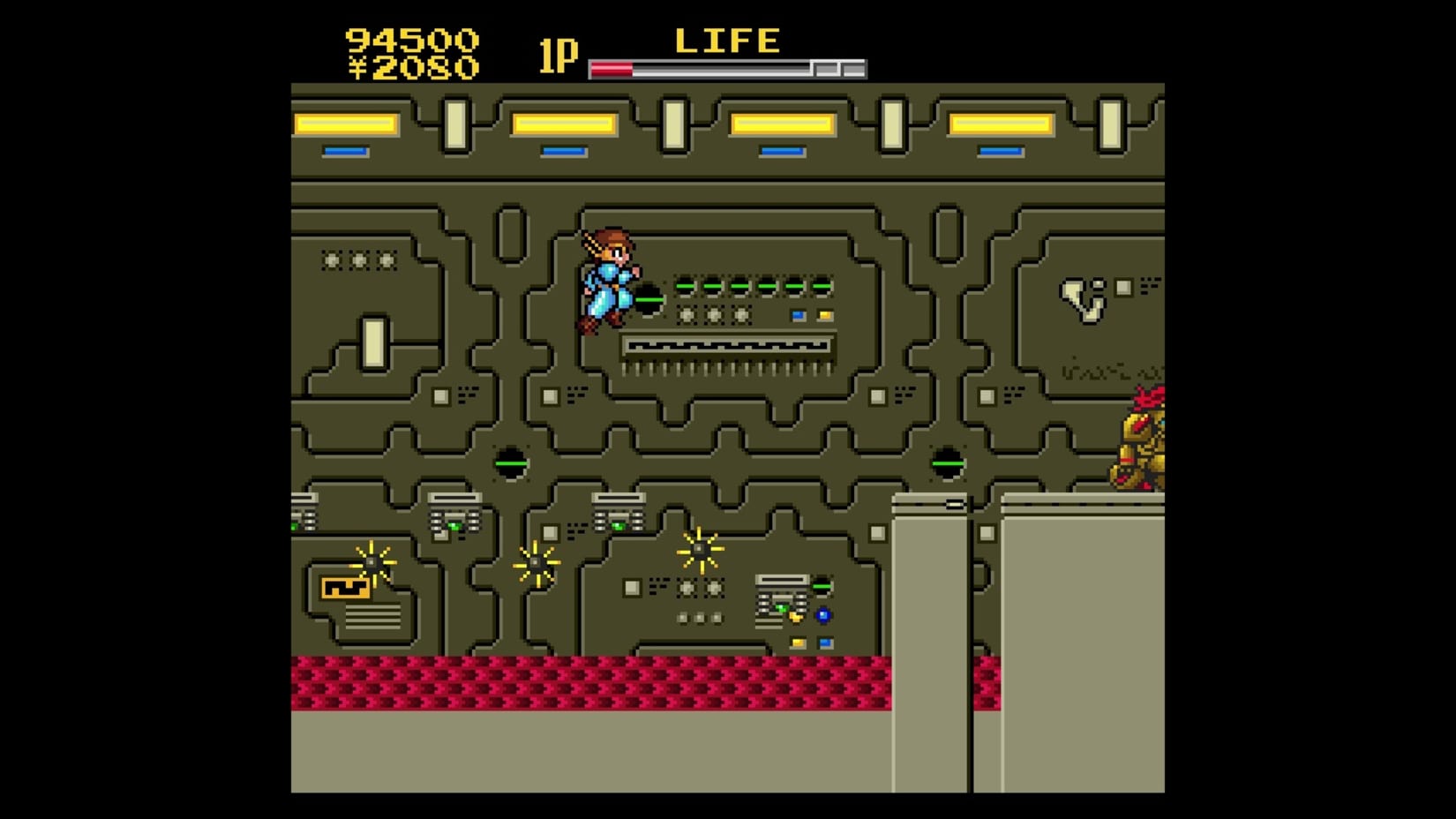 Screenshot of a retro-style video game with a character in a maze-like environment.