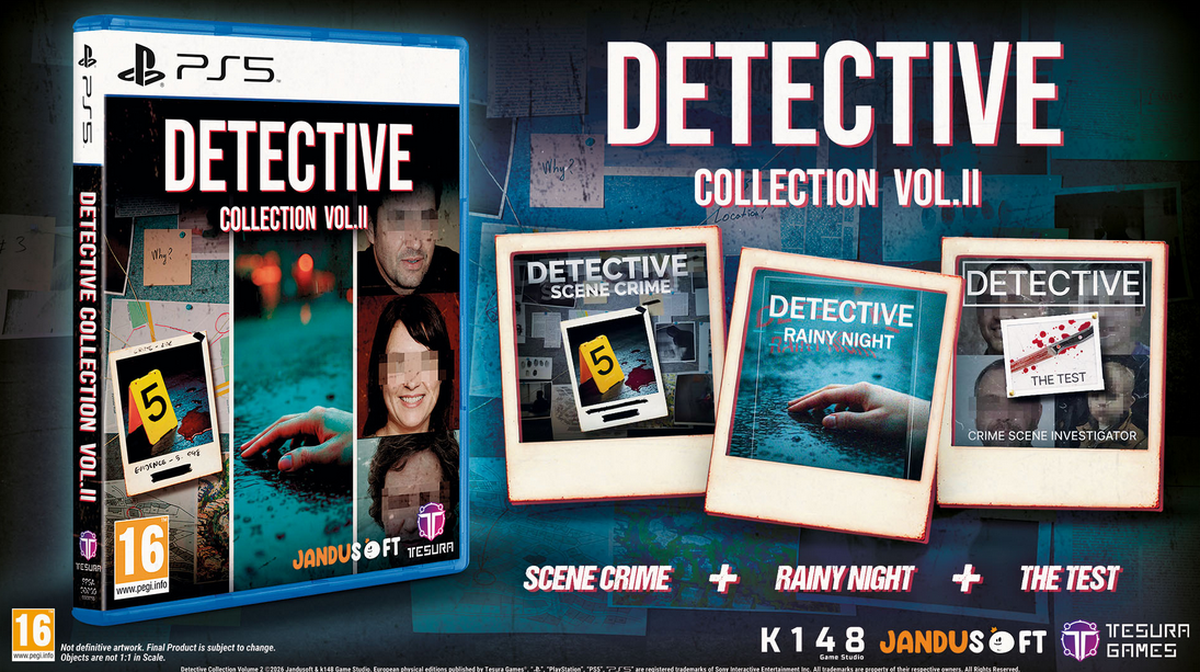 PlayStation 5 game case for 'Detective Collection Vol. II' with multiple game covers displayed.