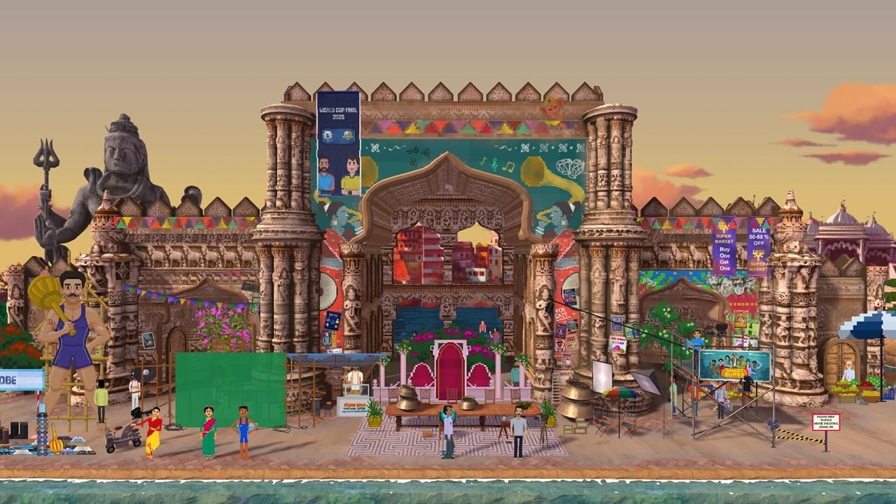 Colorful architectural model with people and various elements on a beach