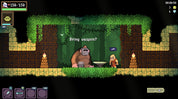 Game screen with a character standing next to a bear in a forest setting, with text 'Bring weapon?' displayed.