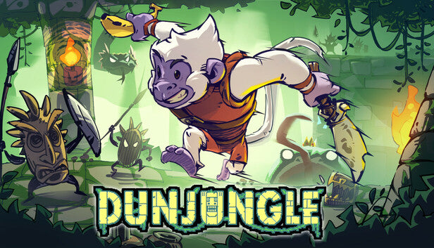 Cartoon character in a jungle setting with 'DunJungle' text