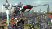 Character in futuristic armor with a weapon in an urban battle setting