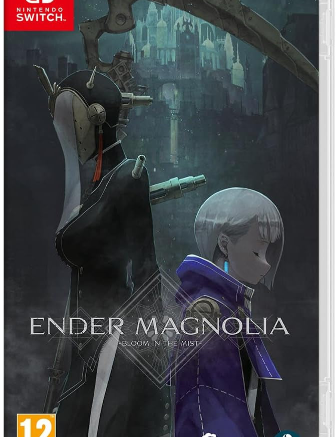 Game box for 'Ender Magnolia' on Nintendo Switch with characters and cityscape in the background.