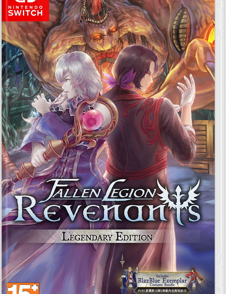 Game box for 'Fallen Legion Revenants' on Nintendo Switch with two characters facing a dragon.