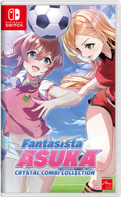 Video game cover for 'Fantasista Asuka Crystal Combi Collection' featuring two animated characters on a soccer field.