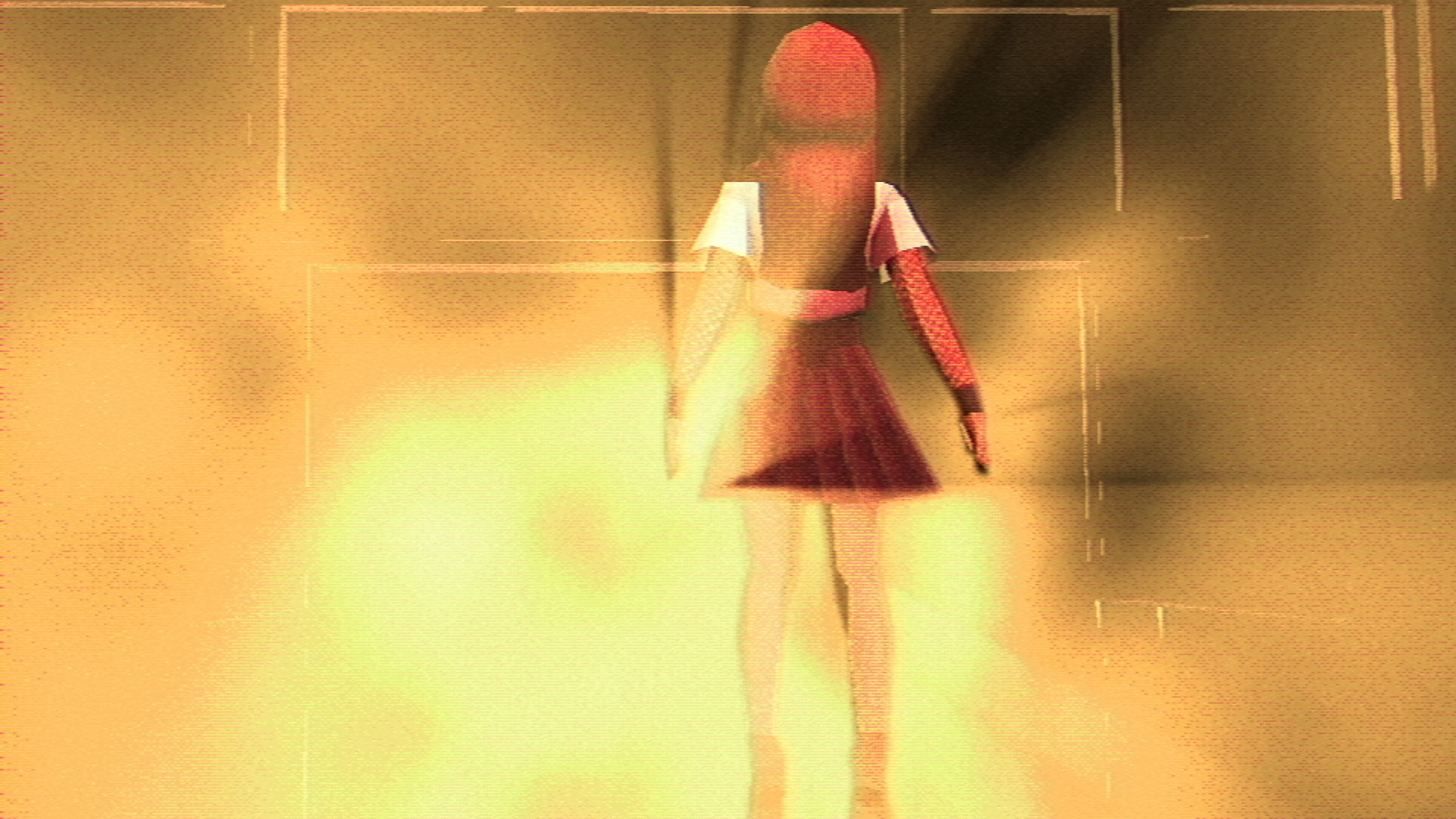 Person wearing a red hooded outfit with a blurred background