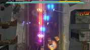 Gameplay screen with a character in a futuristic setting, engaging in combat.