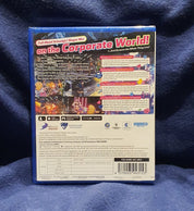 Back cover of a video game case on a blue fabric background