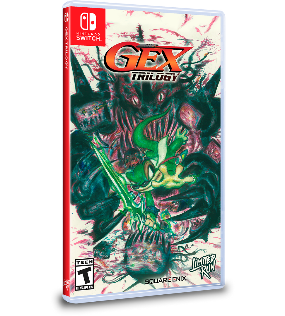 GEX Trilogy game case for Nintendo Switch with a green monster design on a white background