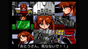 A 9-panel pixel art collage showing an anime-style female character with reddish-brown hair in a red and yellow outfit, alongside mecha or sci-fi mechanical elements and Japanese text at the bottom.