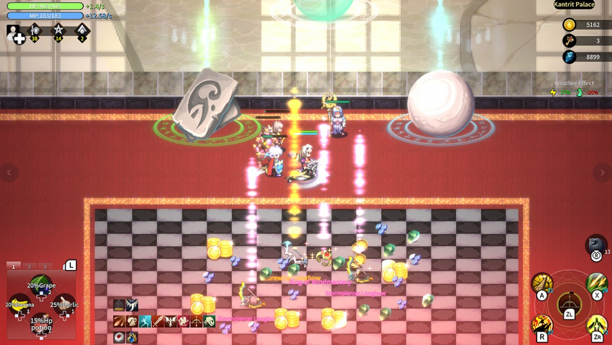 Screenshot of a video game with characters and objects on a checkered floor.
