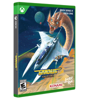 Video game box for 'Gradius Origins' on Xbox with a dragon and spaceship design.
