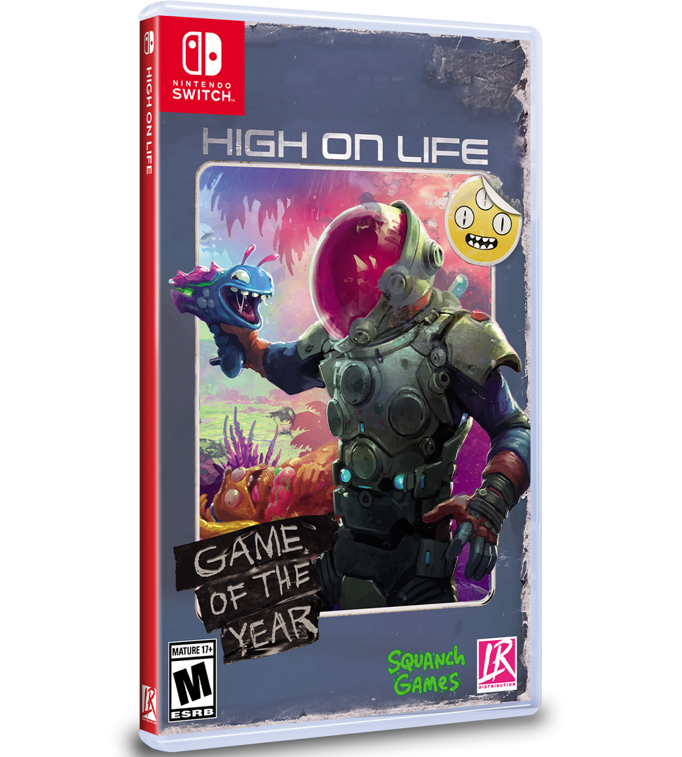 Game case for 'High on Life' on Nintendo Switch with colorful graphics and character illustration.