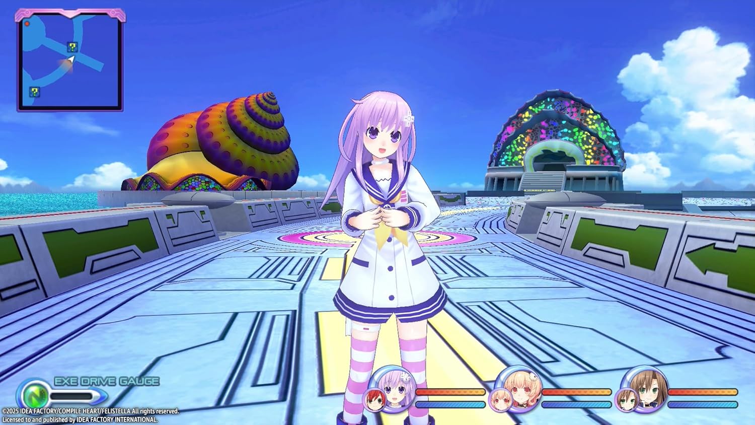 Character in a colorful virtual environment with futuristic design elements.
