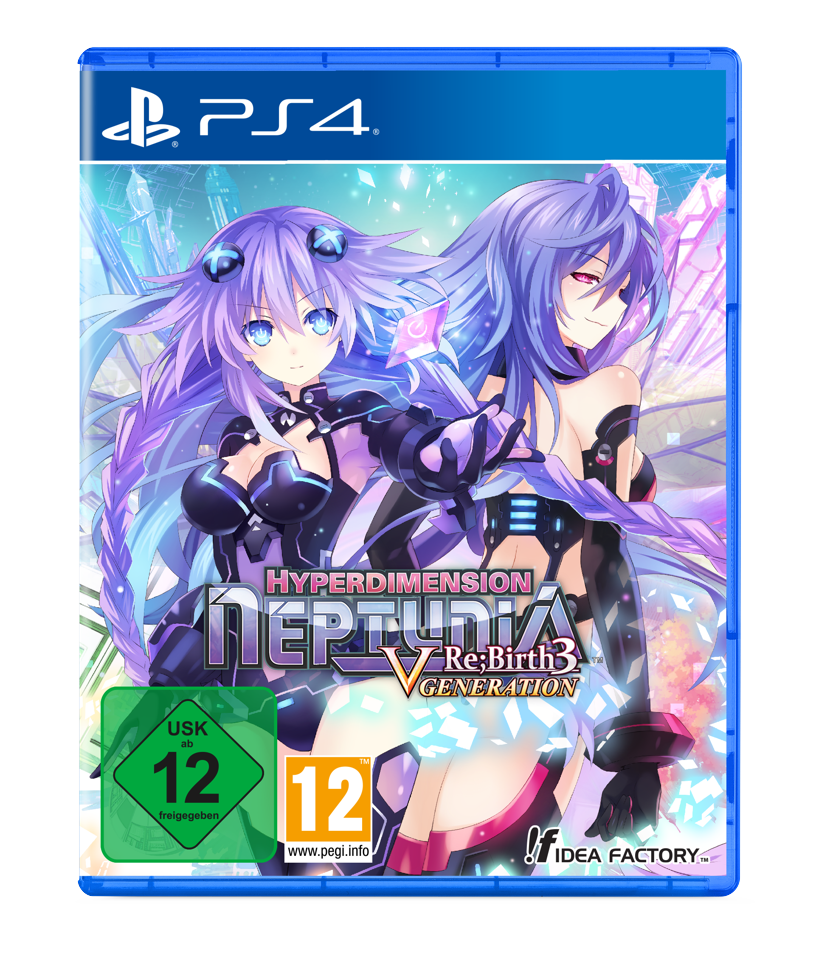 PlayStation 4 game case for 'Hyperdimension Neptunia Re:Birth3 Generation' with anime-style characters on a blue background.