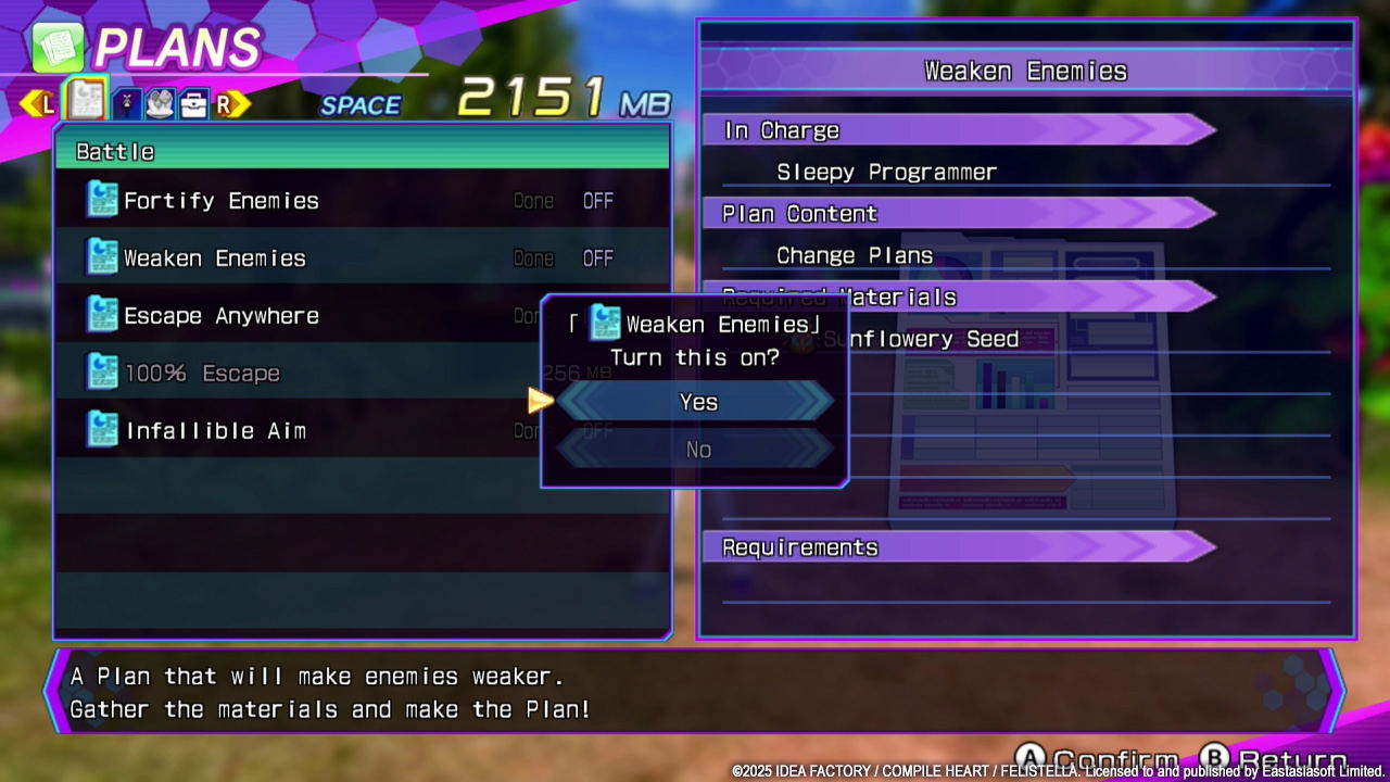 Game interface showing a menu with options and text on a colorful background