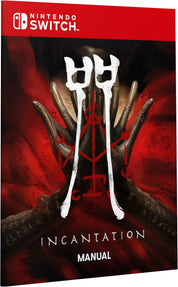 Nintendo Switch game manual titled 'Incantation' with a red and black cover featuring hands and symbols.