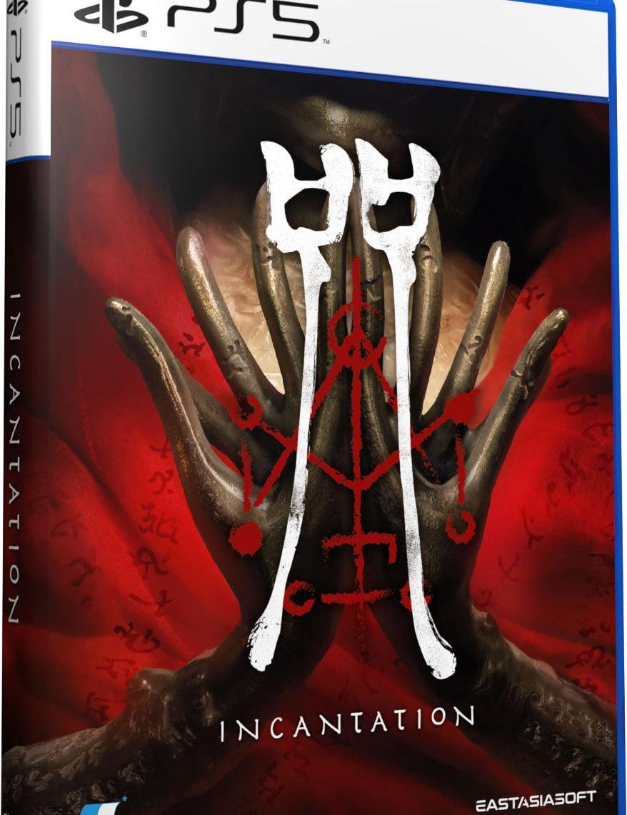PlayStation 5 game case for 'Incantation' with a red and black design.